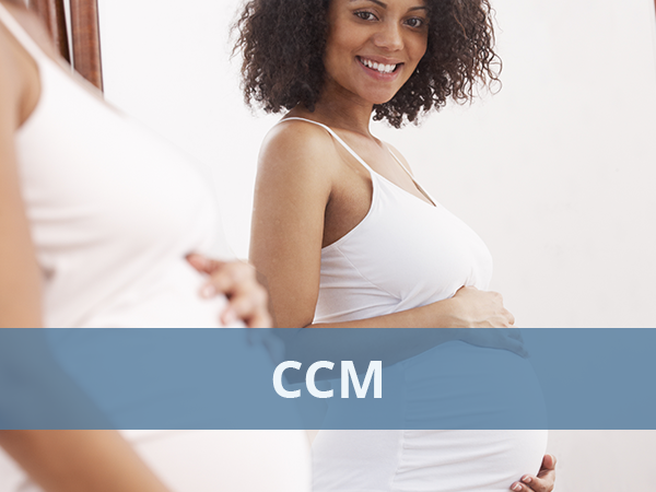 Calcium Citrate Malate (CCM) pregnant woman with CCM text written overlay