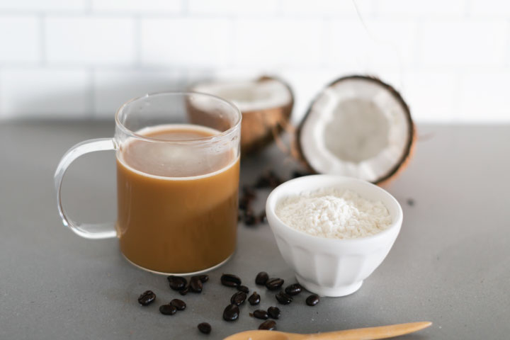 coffee, beans, a cut coconut, & powders products