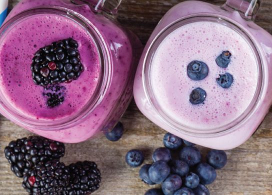berry smoothie with fresh fruit