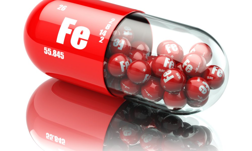 pills with iron FE element Dietary supplements. Vitamin capsules. 3d