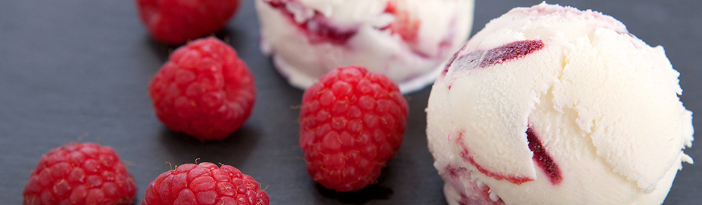 Image of rippled Ice Cream Scoops with raspberries