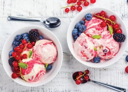 Ice Cream Inclusions with gooey swirls and fruit