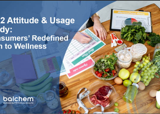 2022 Attitude and Usage Study: Consumer' Redefined Path to Wellness above a table with food and a person writing