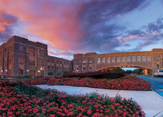 Image of Torgersen Hall with clouds behind