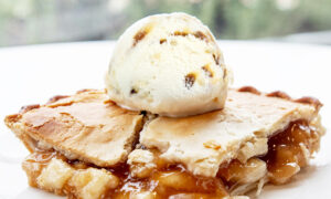 image of apple pie with Caramel Apple Pie ice cream on top