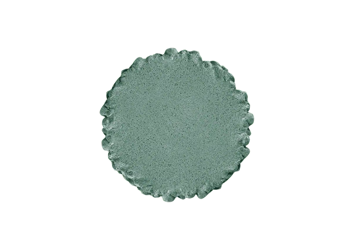 Light green K2Delta molecule that's flattened and appears similar to a glass placemat on white background.
