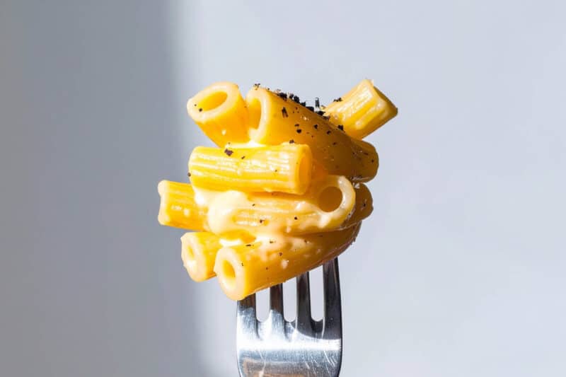 Image of cheese pasta on a fork