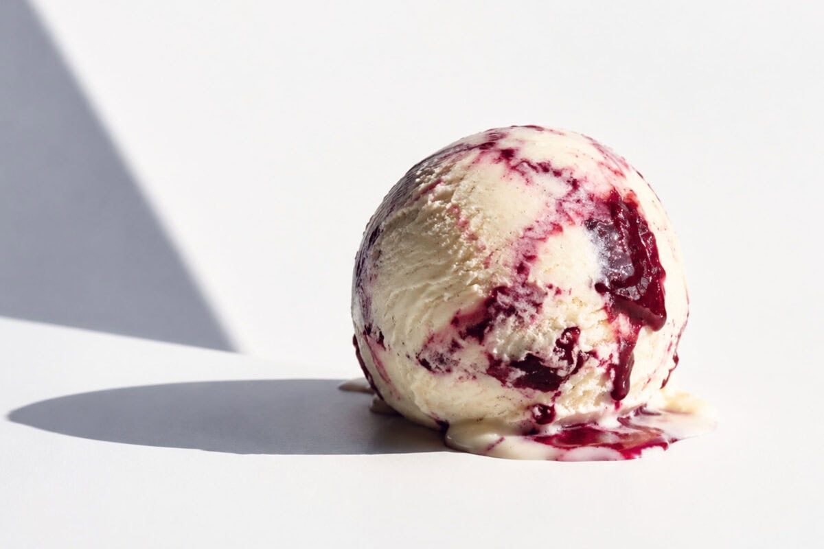 image of cherry ice cream in a ball