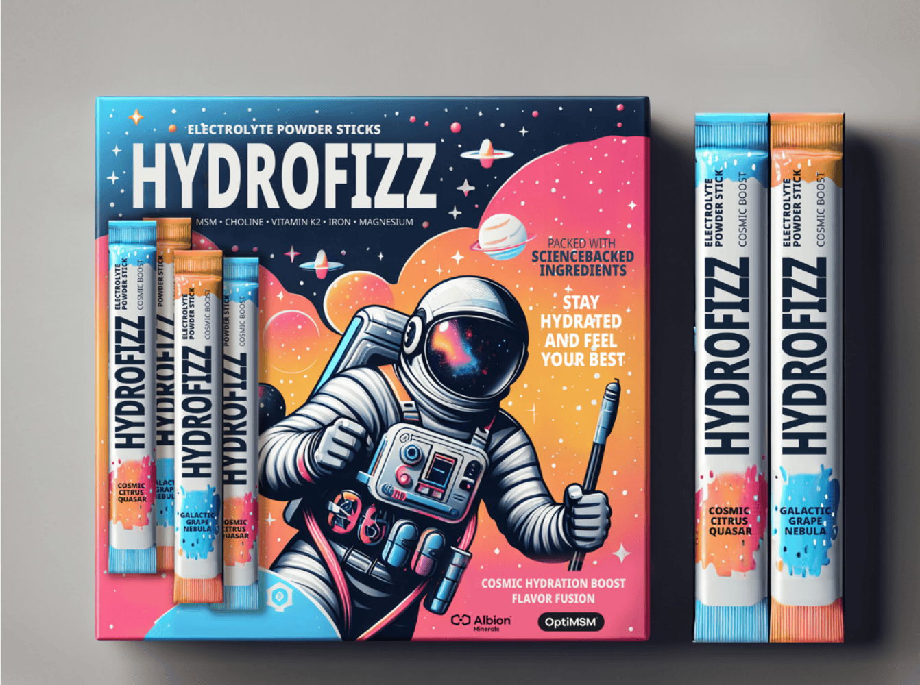HydroFizz electrolyte powder packs product concepts