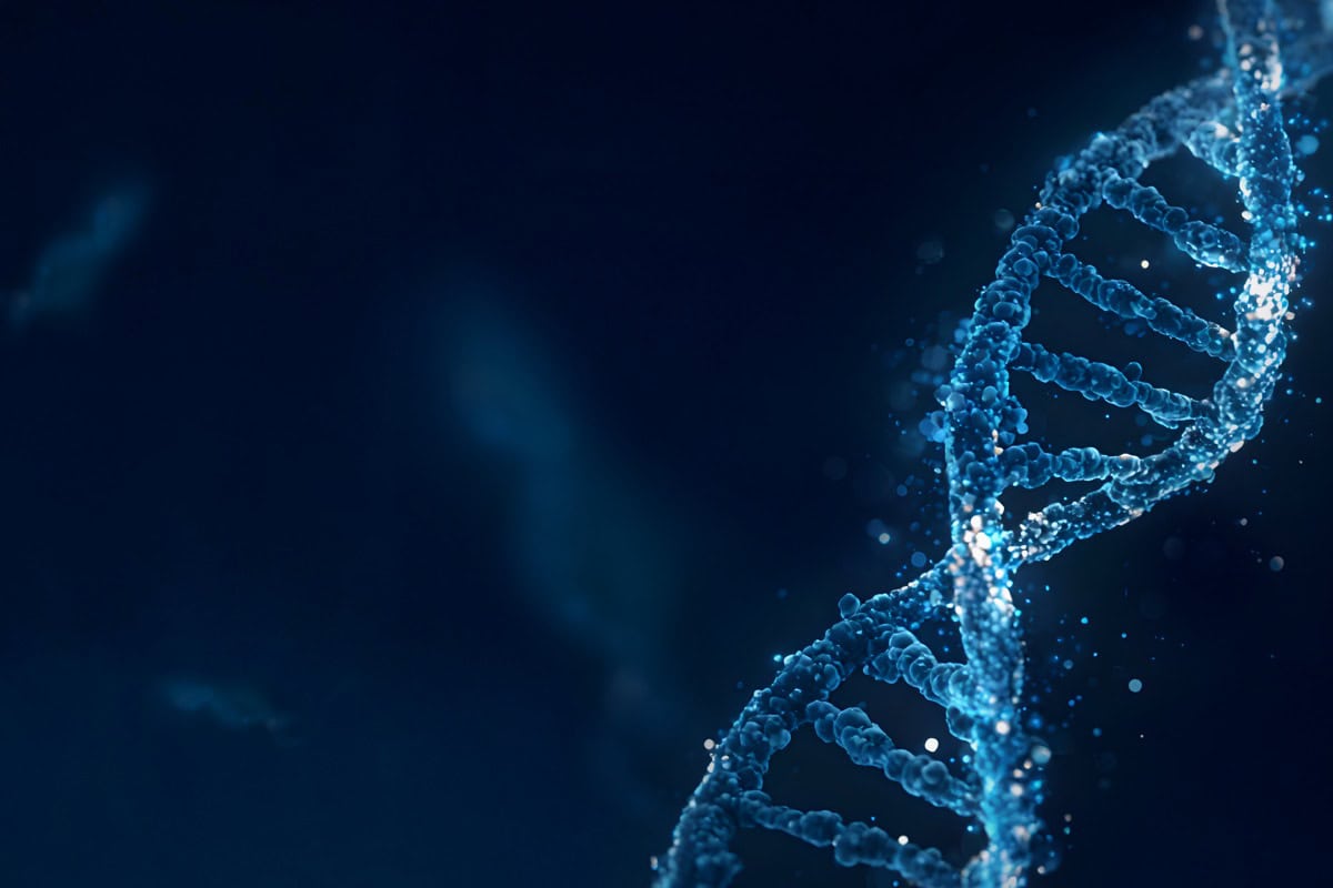 image of a blue DNA strand