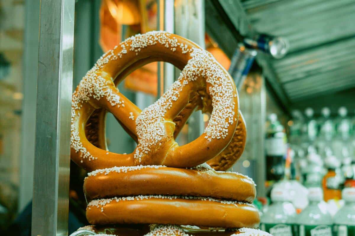 Pretzels in a display case