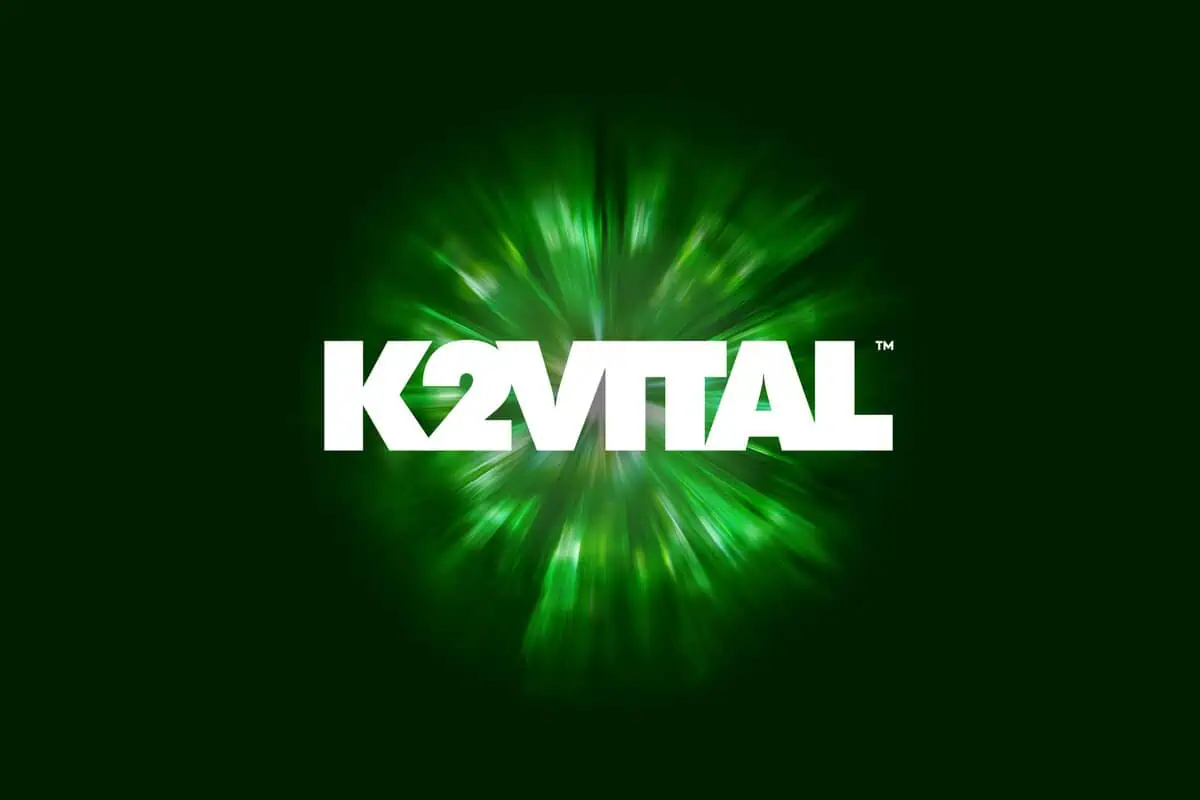 K2VITAL logo with a green illuminated background, representing MK-7, K2 MK7, MK7 K2, vitamin K2 ingredient innovation, and nutritional science.