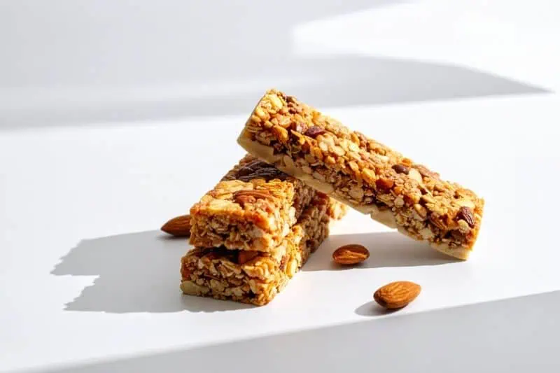 Stacked cereal bars made with oats and nuts